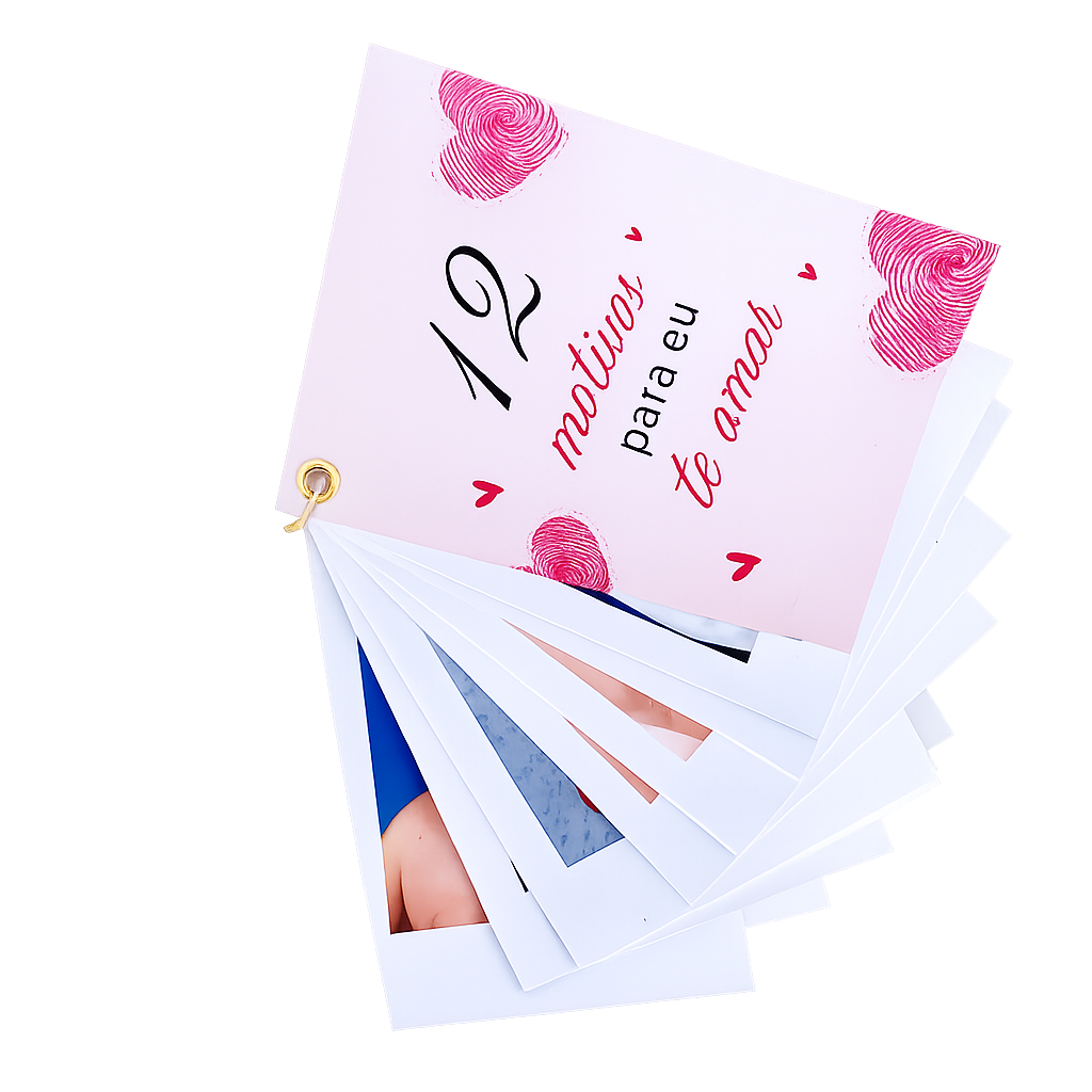 Álbum 12 Motivos para eu te Amar - Kit completo com polaroids e chaveiro